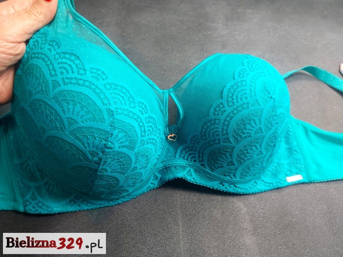 Biustonosz turkusowy z siatką na dekolcie